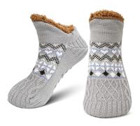 LOFIR Haussocken Hausschuhe Socken für Herren: Winter Warme Kuschelsocken für Männer Weihnachtssocken Stoppersocken Dicke Hüttensocken ABS mit Noppen Flauschige Wintersocken Grau 1 Paar 39-42