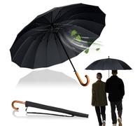 LOGAN & BARNES Stockschirm Sturmfest Ø120cm mit hochwertigem Echtholzgriff und geräuschloser Gummispitze - XXL Regenschirm Groß mit 16 Streben - Modell EDINBURGH (Schwarz)