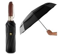 LOGAN & BARNES Taschenschirm sturmfest Ø103cm - Regenschirm sturmfest Klein mit hochwertigem Echtholzgriff und Auf-zu- Taschenschirm Automatik Modell Amsterdam (Schwarz)