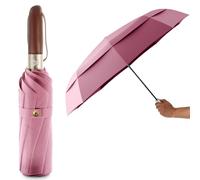 LOGAN & BARNES Taschenschirm sturmfest Ø103cm - Regenschirm sturmfest Klein mit hochwertigem Echtholzgriff und Auf-zu- Taschenschirm Automatik Modell Amsterdam (Zartrosa)
