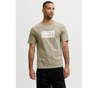 Rundhalsshirt JACK & JONES "JCOFUSION BOX PRINT TEE SS CN SN", Herren, Gr. S, vetiver, Jersey, Obermaterial: 100% Baumwolle, bedruckt, regular fit normal, Rundhals, Shirts Rundhalsshirt, Baumwolle, re