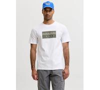 Rundhalsshirt JACK & JONES "JCOFUSION BOX PRINT TEE SS CN SN", Herren, Gr. S, hellweiß, Jersey, Obermaterial: 100% Baumwolle, bedruckt, regular fit normal, Rundhals, Shirts Rundhalsshirt, Baumwolle, r