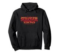 Logo von Stranger Things mit Distressed Flammenmotiv Pullover Hoodie, Unisex für Erwachsene, Schwarz, M