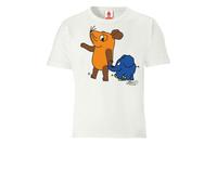 Logoshirt®️ TV I Die Sendung mit der Maus I Maus & Elefant I Bio T-Shirt Print I Kinder I Mädchen & Jungen I kurzärmlig I Weiss I Lizenziertes Originaldesign I Größe 92-98