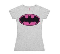 Logoshirt® DC Comics I Batman I Logo PINK I T-Shirt Print I Damen I kurzärmlig I grau-meliert I Lizenziertes Originaldesign I Größe L