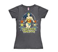 Logoshirt® DC Comics I Wonder Woman I Stars I T-Shirt Print I Damen I kurzärmlig I dunkelgrau I Lizenziertes Originaldesign I Größe L