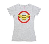 Logoshirt® DC Comics I Wonder Woman I Circle Logo I T-Shirt Print I Damen I kurzärmlig I grau-meliert I Lizenziertes Originaldesign I Größe L