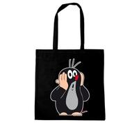 Logoshirt® Der kleine Maulwurf Baumwolltasche 38x42 cm schwarz | Der kleine Maulwurf - Oh Oh, lustiges Originalmotiv für Maulwurf-Fans, bedruckt, lange Henkel, ideal für Alltag und Einkauf