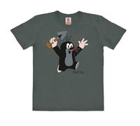 Logoshirt®️ Der kleine Maulwurf I Juhu I Bio T-Shirt Print I Kinder I Mädchen & Jungen I kurzärmlig I grau I Lizenziertes Originaldesign I Größe 104