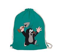Logoshirt® Der kleine Maulwurf I Pauli I Juhu I Turnbeutel I Stoffbeutel I Stoffrucksack I Bedruckt I smaragdgrün I AZO-Free I Stabiler Kordelzug I Lizenziertes Design