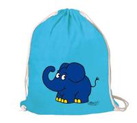 Logoshirt® Die Sendung mit der Maus I Elefant I Happy I Turnbeutel I Stoffbeutel I Stoffrucksack I Bedruckt I blau I AZO-Free I Stabiler Kordelzug I Lizenziertes Design