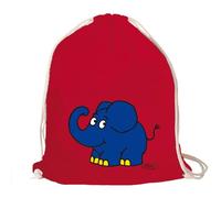 Logoshirt® Die Sendung mit der Maus I Elefant I Happy I Turnbeutel I Stoffbeutel I Stoffrucksack I Bedruckt I rot I AZO-Free I Stabiler Kordelzug I Lizenziertes Design