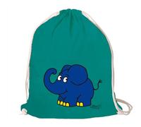 Logoshirt® Die Sendung mit der Maus I Elefant I Happy I Turnbeutel I Stoffbeutel I Stoffrucksack I bedruckt I smaragdgrün I AZO-free I stabiler Kordelzug I Lizenziertes Design