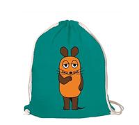 Logoshirt® Die Sendung mit der Maus I Maus I Turnbeutel I Stoffbeutel I Stoffrucksack I Bedruckt I smaragdgrün I AZO-Free I Stabiler Kordelzug I Lizenziertes Design