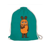 Logoshirt® Die Sendung mit der Maus Stoffbeutel Kordelzug emerald-grün | Offiziell lizenziertes Maus-Motiv, Turnbeutel Baumwolle, bedruckt, bunt, AZO-free, 37x46 cm, ideal für Sport und Freizeit