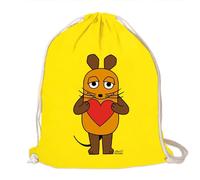 Logoshirt® Die Sendung mit der Maus Stoffbeutel Kordelzug gelb | Offiziell lizenziertes Maus-mit-Herz-Motiv, Turnbeutel Baumwolle, bedruckt, bunt , AZO-free, ideal für Sport und Freizeit