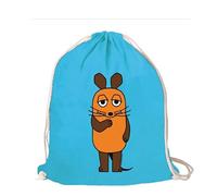 Logoshirt® Die Sendung mit der Maus Stoffbeutel Kordelzug hellblau | Offiziell lizenziertes Maus-Motiv, Turnbeutel Baumwolle, bedruckt, bunt, AZO-free, 37x46 cm, ideal für Sport und Freizeit