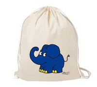 Logoshirt® Die Sendung mit der Maus Stoffbeutel Kordelzug natur | blauer-Elefant-Motiv, lizenziertes Originaldesign, Turnbeutel Baumwolle, bedruckt, bunt , ideal für Sport und Freizeit