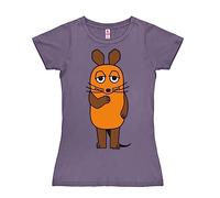 T-Shirt LOGOSHIRT "Sendung mit der Maus", Damen, Gr. XS, lila, 95% Baumwolle, 5% Viskose, unifarben, casual, lang, Rundhals, Kurzarm, Shirts, mit coolem Maus-Print (76119725-XS) lila