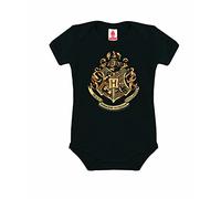 Logoshirt® Harry Potter I Hogwarts I Emblem I Baby Body Print I Kurzarm I Kleinkind I Mädchen & Jungen I schwarz I Lizenziertes Originaldesign I Größe 86/92