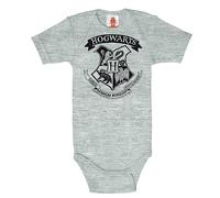 Logoshirt® Harry Potter I Hogwarts I Logo schwarz I Baby Body Print I Kurzarm I Kleinkind I Mädchen & Jungen I grau I Lizenziertes Originaldesign I Größe 86/92