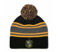 Logoshirt®️ Harry Potter I Hufflepuff I Logo I Bommelmütze I Winter I Damen & Herren I gestrickt I Bestickt I schwarz/grau/gelb I Lizenziertes Originaldesign