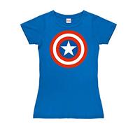 Logoshirt® Marvel Comics I Captain America Logo I T-Shirt Print I Damen I kurzärmlig I blau I Lizenziertes Originaldesign I Größe S