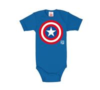Logoshirt Marvel Comics - Superheld - Captain America Logo Baby-Body Kurzarm Junge - Baby Strampler - blau - Lizenziertes Originaldesign, Größe 50-56
