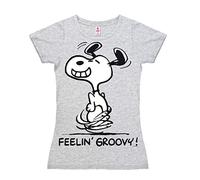 Logoshirt® Peanuts I Snoopy I Feelin' Groovy I T-Shirt Print I Damen I kurzärmlig I grau-meliert I Lizenziertes Originaldesign I Größe L
