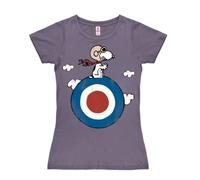 Logoshirt® Peanuts Snoopy Pilot Target T-Shirt Damen violett | Offiziell lizenzierter Snoopy-Fanartikel, lustiges Comic T-Shirt, hochwertiger Print, 100% Baumwolle, ideal für Peanuts-Fans