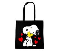 Logoshirt® Peanuts Snoopy & Woodstock Baumwolltasche schwarz | Jutebeutel Stoffbeutel Einkaufstasche | Offiziell lizenziertes Design | 100% Baumwolle | für Damen & Herren
