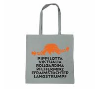 Logoshirt® Pippi Langstrumpf Baumwolltasche - Stoffbeutel aus 100% Baumwolle ‚Pippilotta Viktualia Rollgardina Efraimstochter Langstrumpf‘ - Einkaufstasche/Jutebeutel in Hellgrau