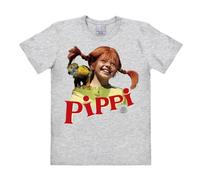 Logoshirt® Pippi Langstrumpf & Herr Nilsson I T-Shirt Print I Damen & Herren I kurzärmlig I grau-meliert I Lizenziertes Originaldesign I Größe XS