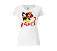 Logoshirt® Pippi Langstrumpf & Herr Nilsson I T-Shirt Print I Damen I kurzärmlig I Weiss I Lizenziertes Originaldesign I Größe XS