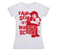 Logoshirt® Pippi Langstrumpf I Faul Sein Ist Wunderschön I T-Shirt Print I Damen I kurzärmlig I grau-meliert I Lizenziertes Originaldesign I Größe XS