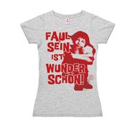Logoshirt® Pippi Langstrumpf I Faul Sein Ist Wunderschön I T-Shirt Print I Damen I kurzärmlig I grau-meliert I Lizenziertes Originaldesign I Größe S