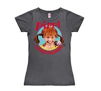 Logoshirt® Pippi Langstrumpf I Portrait I T-Shirt Print I Damen I kurzärmlig I dunkelgrau I Lizenziertes Originaldesign I Größe S