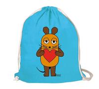 Logoshirt® Sendung mit der Maus I Maus I Herz I Stoffbeutel I bedruckt I hellblau I AZO-free I stabiler Kordelzug I Lizenziertes Design