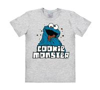 Logoshirt® Sesamstraße I Krümelmonster I Cookie Monster I T-Shirt Print I Damen & Herren I kurzärmlig I grau-meliert I Lizenziertes Originaldesign I Größe L