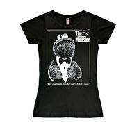 Logoshirt® Sesamstrasse I Krümelmonster I Der Pate I The Monster I T-Shirt Print I Damen I kurzärmlig I schwarz I Lizenziertes Originaldesign I Größe S