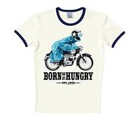 Logoshirt® Sesamstrasse I Krümelmonster I Motorrad I Born to Be Hungry I T-Shirt Print I Damen & Herren I kurzärmlig I weiss I Lizenziertes Originaldesign I Größe XL