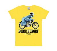 Logoshirt® Sesamstrasse I Krümelmonster I Motorrad I Born to Be Hungry I T-Shirt Print I Damen & Herren I kurzärmlig I gelb I Lizenziertes Originaldesign I Größe M