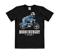 Logoshirt® Sesamstrasse I Krümelmonster I Motorrad I Born to Be Hungry I T-Shirt Print I Damen & Herren I kurzärmlig I schwarz I Lizenziertes Originaldesign I Größe XL