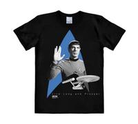 Logoshirt® Star Trek I Spock & USS Enterprise I T-Shirt Print I Damen & Herren I kurzärmlig I schwarz I Lizenziertes Originaldesign I Größe XL