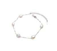 LOKILOKI Echte 925 Sterling Silber Natürliche Barock Perlen Armband Mode 6-7mm Süßwasserperle Schmuck Für Frauen