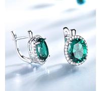LOKILOKI Echte 925 Sterling Silber Ohrringe Nano Smaragd Edelstein Clip On Ohrringe Für Frauen Engagement Hochzeitsgeschenk Edlen Schmuck