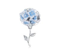 LOKILOKI Hortensien 925 Sterling Silber Katze Elf Runde Blaue Blume Glasperle Fee Hoffnung Anhänger Charms Schmuckherstellung DIY