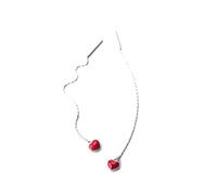 LOKILOKI Lange Kette Rote Emaille Herzen Swing Charm Ohrringe S925 Einfache Mode Baumeln Ohr Für Frauen Schmuck