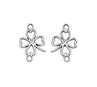 LOKLNEYK 80 Stück 11 x 16 mm Antik-Silber hohle Glücksklee-Verbindungsanhänger