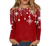 LOKLNEYK Weihnachtspullover Damen Winterpullover Damen Jumper Xmas Sweatshirt Weihnachtsoutfit Glitzer Oberteil Große Größen Sexy Bluse Weihnachtskleidung Longpullover Pulli Kleidung 18#rot XL